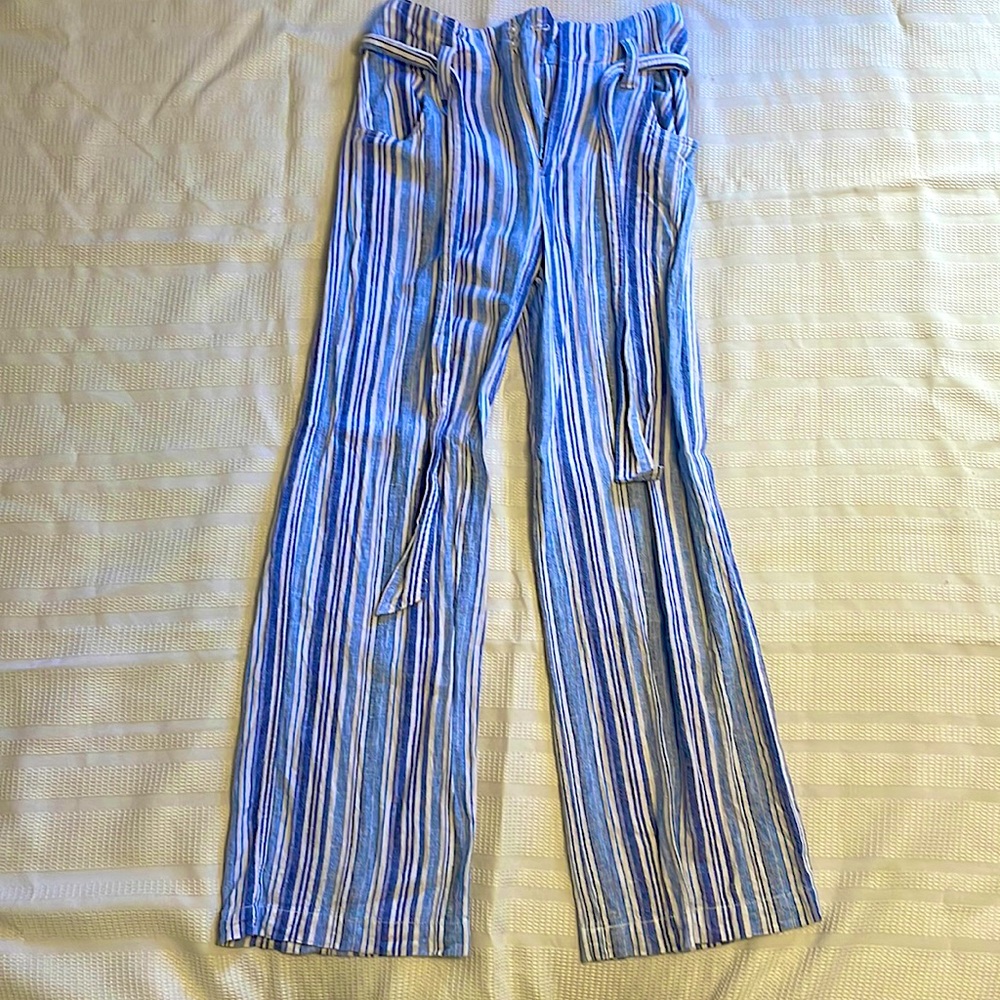 Blue and white linen pants.